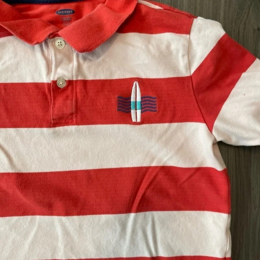 Old Navy Big Boys RedOrange and White Striped Polo Shirt size L 10/12